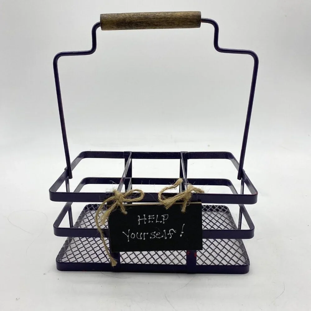 Metal‎ Basket Utensil Condiments Holder Caddy 3 Compartment Purple Picnic Crafts